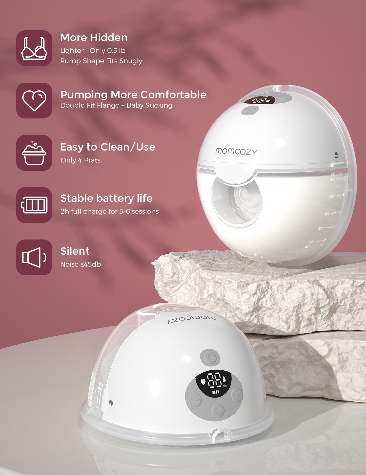 Momcozy M5 All-in-One Dvostruka električna Hands-Free izdajalica Quill Grey - Slika 10